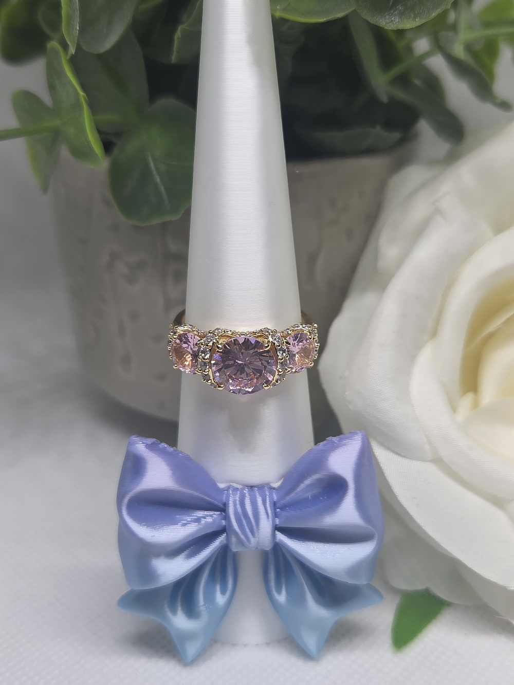 BP Pink Crystal Trilogy Ring On Gold Plating